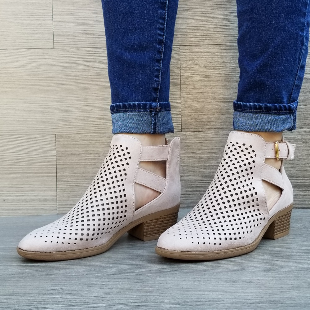 Rose Pink Open Perforated Ankle Booties - Picture 5 of 8